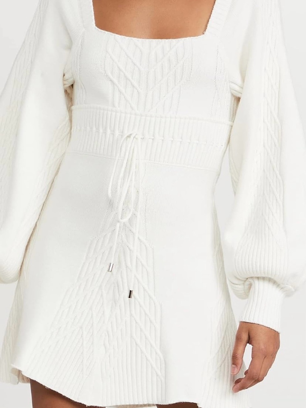 Free People Ivory Cable-Knit Square-Neck Mini Dress